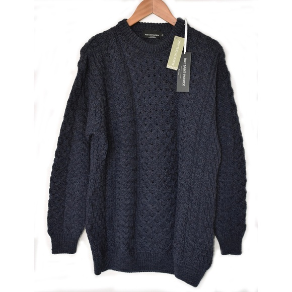 RUE SAINT-PATRICK NWT 100% WORSTED WOOL CREWNECK MIDNIGHT BLUE SWEATER. SIZE XL - Picture 4 of 8